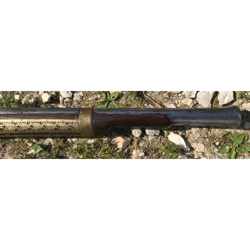 680 - Northwest Frontier Flintlock musket, 54'' tapered smooth bone barrel, stock heavily decorated with i... 