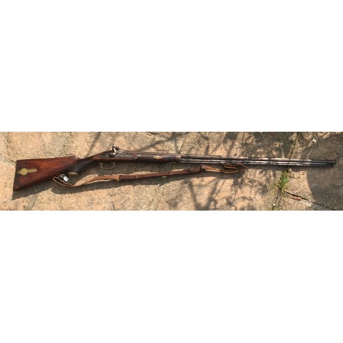 683 - A .550 percussion (converted from flintlock) shotgun 35.75'' barrel, Brass trigger guard, brass on b... 