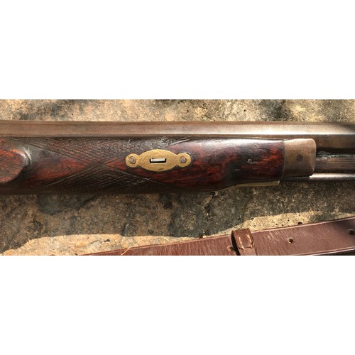 683 - A .550 percussion (converted from flintlock) shotgun 35.75'' barrel, Brass trigger guard, brass on b... 