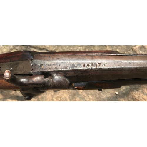 683 - A .550 percussion (converted from flintlock) shotgun 35.75'' barrel, Brass trigger guard, brass on b... 