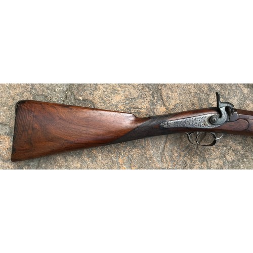 685 - Single barrel percussion shotgun, approx 10mm by Welborne, barrel length 30'', hardwood ramrod with ... 