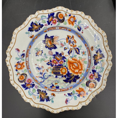 197 - Six 19thC stone china floral and gilt plates marked stone china 53 to back, 26cms d together with a ... 