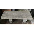 A concrete garden bench with rectangular top on a twin base decorated with grapes. 105cms w x 41cms ... 