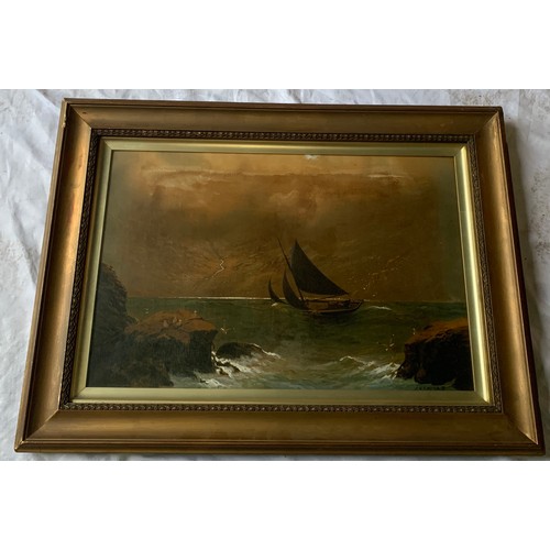 1080 - J.H.C. Millar oil on canvas, night time seascape, 36 x 56cm.