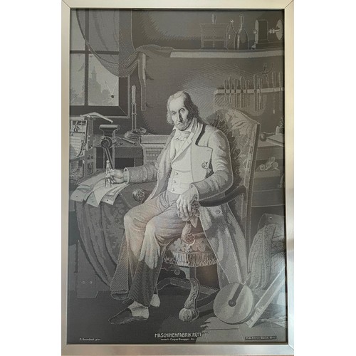 1079 - A framed woven portrait of Jean-Marie Jacquard (Inventor of the Jacquard Loom) 48 x 31cms. Drawn by ... 