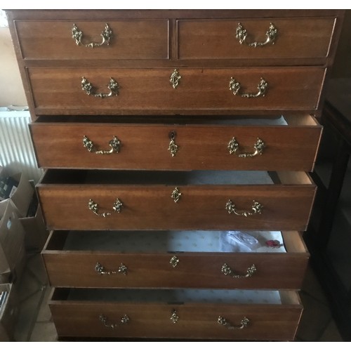 1228 - An 18thC oak chest on chest, two short drawers on bracket feet. 100 w base x 52 d x 167cms h.