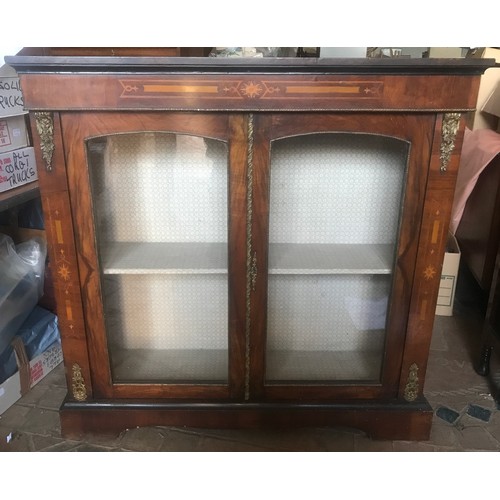 1229 - Walnut inlaid display cabinet with decorative brass mounts. 108 w 33 d x 105cm h.