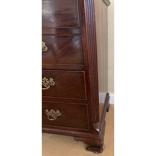 1237 - A Georgian mahogany chest of drawers, 2 short over 3 long on ogee bracket feet. 95 x 49 x 82cm h.