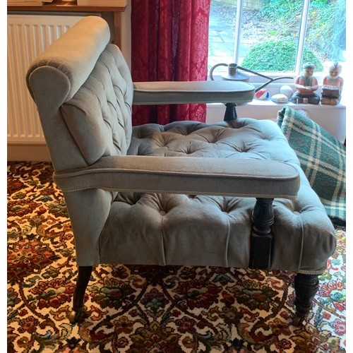 1243 - A 19thC upholstered open armchair with ebonised legs to front and buttoned seat. 68cm w to seat.