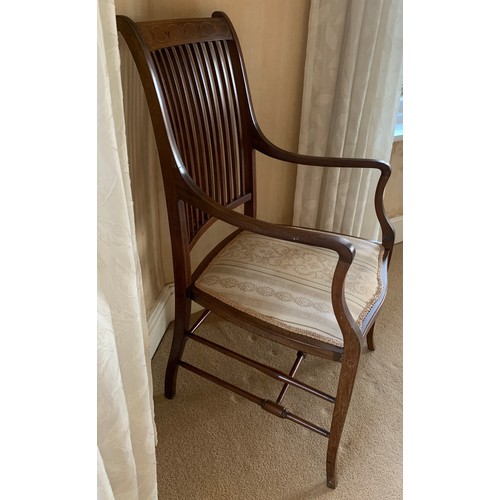 1247 - An Edwardian mahogany and inlaid open armchair.