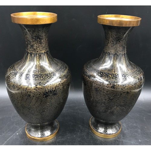 462 - Pair of Chinese brass cloisonne vases with floral decoration. 32.5cm h.