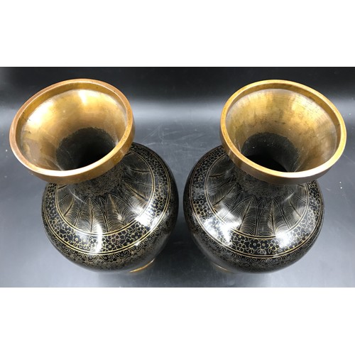 462 - Pair of Chinese brass cloisonne vases with floral decoration. 32.5cm h.