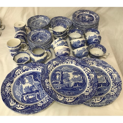 190 - Spode Italian blue and white tea and dinner ware, 67 pieces comprising: 9 x dinner plates 26.5cm, 3 ... 