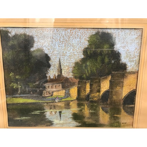 1078 - Geoffrey Ost, Sheffield artist, framed pastel of Bakewell bridge, picture size 22 x 28.5cm, frame 39... 