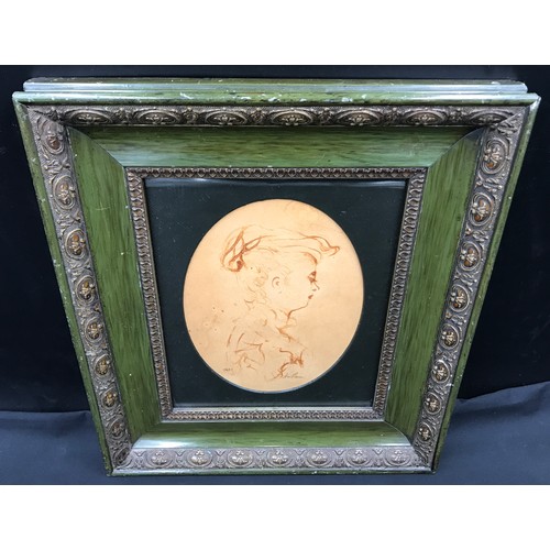 1065 - A framed sketch print after Watteau numbered 3632, an oval portrait of a lady. 20 x 15cm, frame 37 x... 