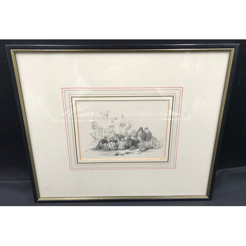 1066 - David Roberts framed print, Arabic scene of group of men. 23.5 x 18.5cm, frame 35.5 x 41.5.