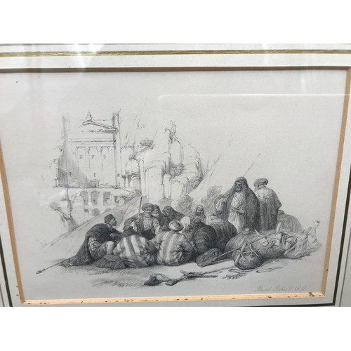 1066 - David Roberts framed print, Arabic scene of group of men. 23.5 x 18.5cm, frame 35.5 x 41.5.