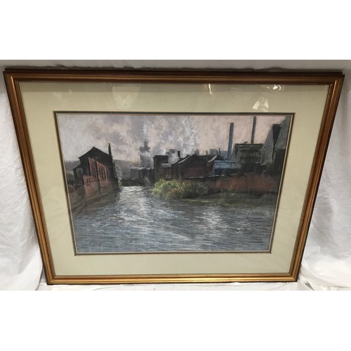 1070 - R. C. Naylor '79 framed pastel of an Industrial river scene 43.5 x 60cm. Frame 66 x 82cm.