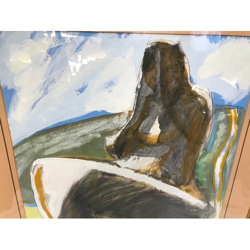 1071 - A framed painting of an abstract nude sculpture 'Flint Figure' by Davd Imms 1984 in watercolour and ... 