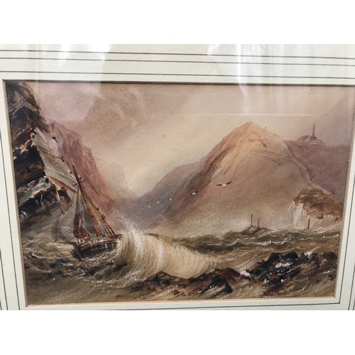 1074 - Gilt framed watercolour H.B. Carter, Fishing Boat in a Rough Sea, picture size 16.5cm h x 24.5cm w. ... 