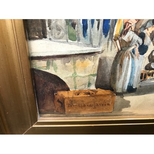 1075 - Small gilt framed watercolour, Bradford Jarvis, The Market at Orta, Lake Orta Italy, picture size 20... 