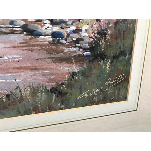 1076 - Graham Smith framed watercolour. Country scene with game birds and huntsmen, signed lower right. Pic... 