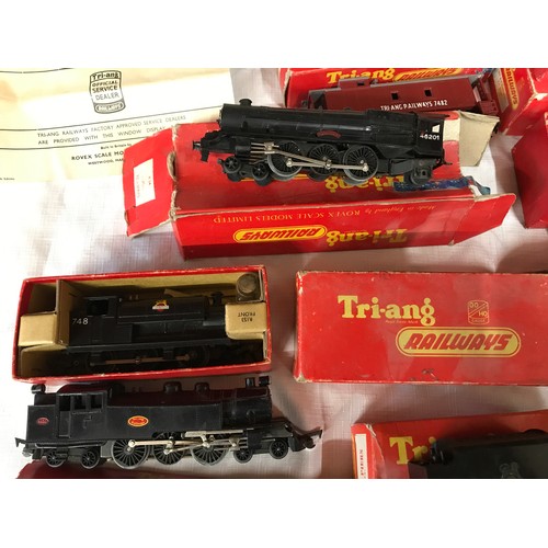 740 - Triang 00 gauge boxed plastic model railway selection of coaches, goods wagons, buildings and engine... 