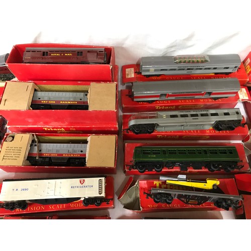 740 - Triang 00 gauge boxed plastic model railway selection of coaches, goods wagons, buildings and engine... 