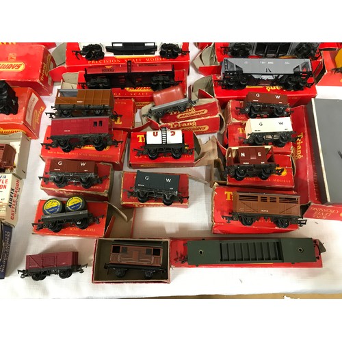 740 - Triang 00 gauge boxed plastic model railway selection of coaches, goods wagons, buildings and engine... 