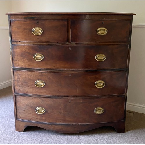 1250 - A 19thC bow fronted chest of drawers, 2 short over 3 long. 105 w x 108 h x 56cm d.