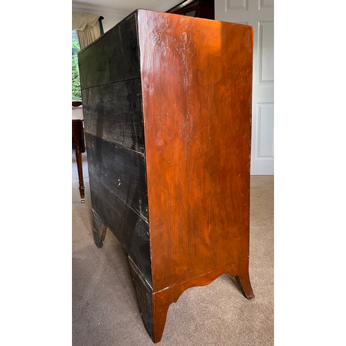 1253 - A mahogany 19thC chest of drawers on splayed bracket feet with 4 long drawers, brass handles and ivo... 