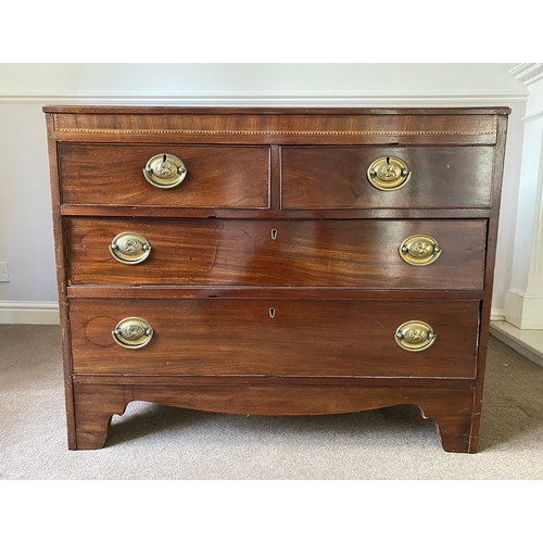 1254 - A mahogany chest of drawers, 2 short over 2 long on bracket feet and inlay to the top. 93 w x 75 h x... 