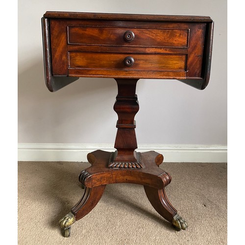 1256 - A small 19thC occasional table with drop leaves, 2 drawers to the front and 2 dummy drawers to the b... 