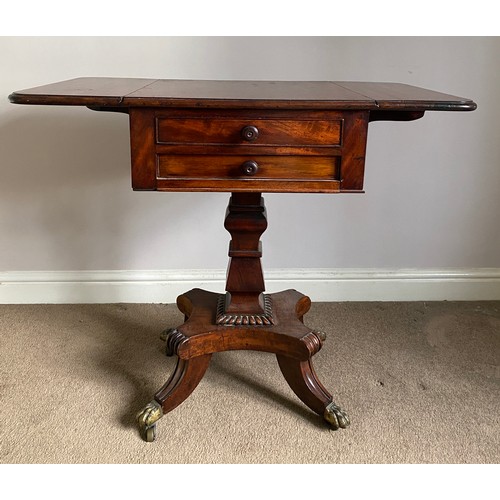 1256 - A small 19thC occasional table with drop leaves, 2 drawers to the front and 2 dummy drawers to the b... 