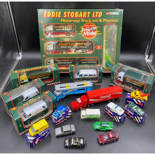 758 - A Corgi selection to include Eddie Stobart Ltd boxed Motorway Truck set & Playmat,  58112 Transit Va... 