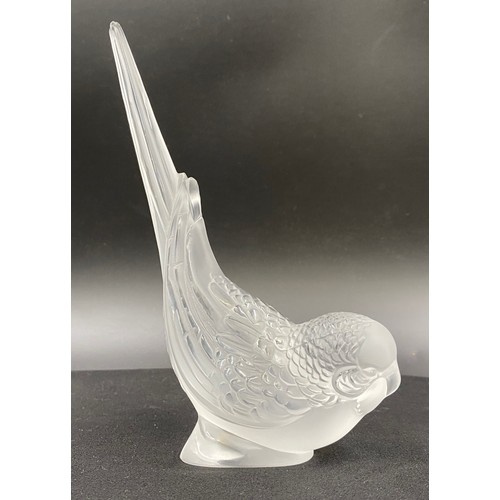 212 - A Lalique glass paperweight modelled as a parakeet with head down, tail up, engraved 'Lalique ® Fran... 