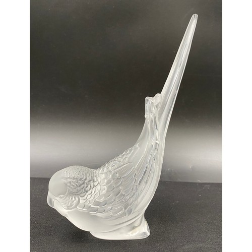 212 - A Lalique glass paperweight modelled as a parakeet with head down, tail up, engraved 'Lalique ® Fran... 