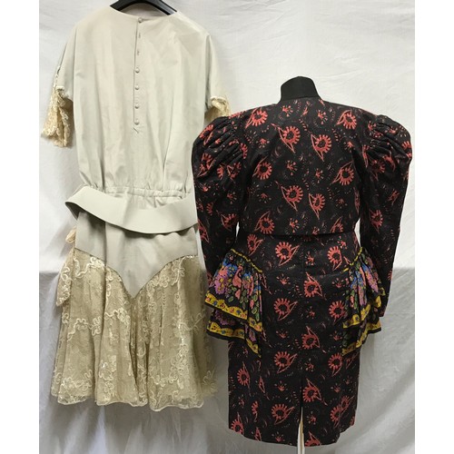 466 - Two 1980's dresses to include a Gina Fratini batique cotton jacket and matching strapless dress Uk s... 