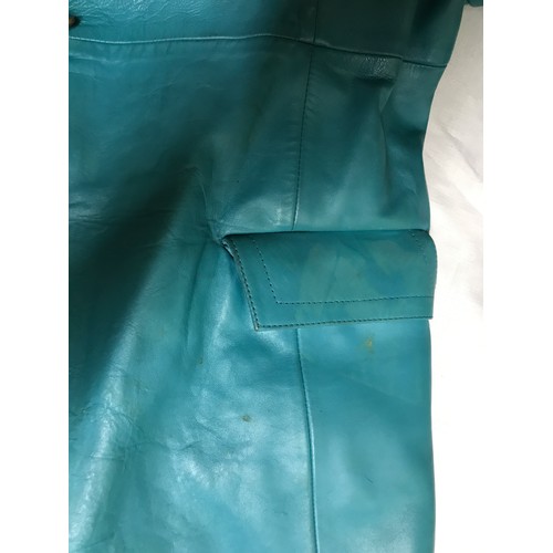 467 - A 1970’s turquoise leather ladies jacket made from Nappa leather, maker unknown. Size 64cm from armp... 