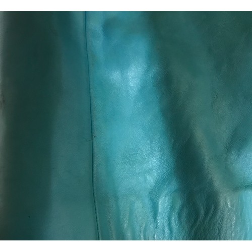 467 - A 1970’s turquoise leather ladies jacket made from Nappa leather, maker unknown. Size 64cm from armp... 