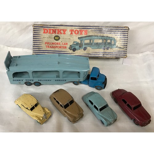 751 - Dinky Pullmore Car Transporter(982) boxed with 4 vehicles , Vanguard, Riley, Rover 75 and Austin Som... 