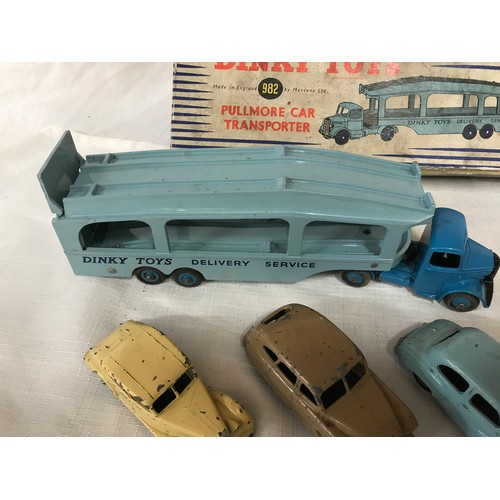 751 - Dinky Pullmore Car Transporter(982) boxed with 4 vehicles , Vanguard, Riley, Rover 75 and Austin Som... 