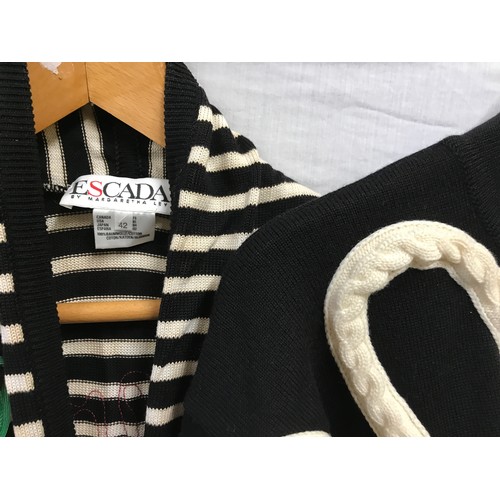 478 - A collection of 5 Escada 1980's knitted jumpers and cardigans of black and white design. Sizes from ... 