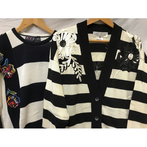 478 - A collection of 5 Escada 1980's knitted jumpers and cardigans of black and white design. Sizes from ... 