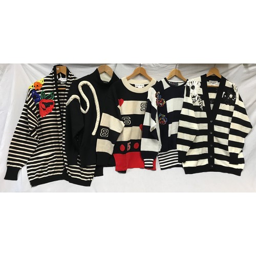 478 - A collection of 5 Escada 1980's knitted jumpers and cardigans of black and white design. Sizes from ... 