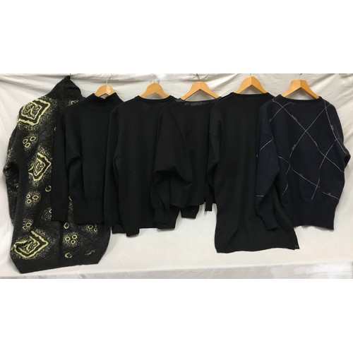 479 - Five Escada 1980's knitted jumpers and cardigans in dark tones. Sizes from left to right 36, 36, 40,... 