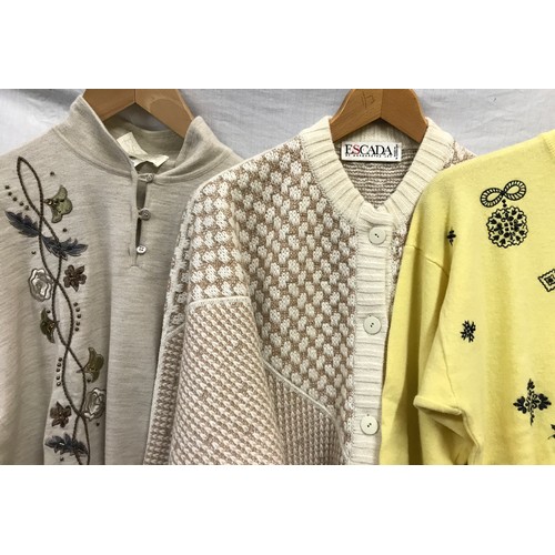 480 - Five Escada 1980's knitted jumpers and cardigans in cream/ yellow/beige tones, some with embroidery ... 