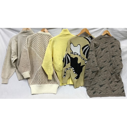 480 - Five Escada 1980's knitted jumpers and cardigans in cream/ yellow/beige tones, some with embroidery ... 