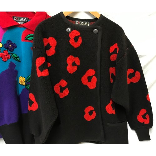 481 - A collection of 5 Escada 1980's knitted jumpers and cardigans of red and black designs. Sizes fro le... 