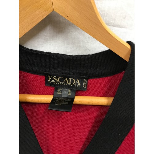 484 - Two Escada knitted jumpers and cardigans c 1980's, size 38 together with 2 green and red leather Esc... 